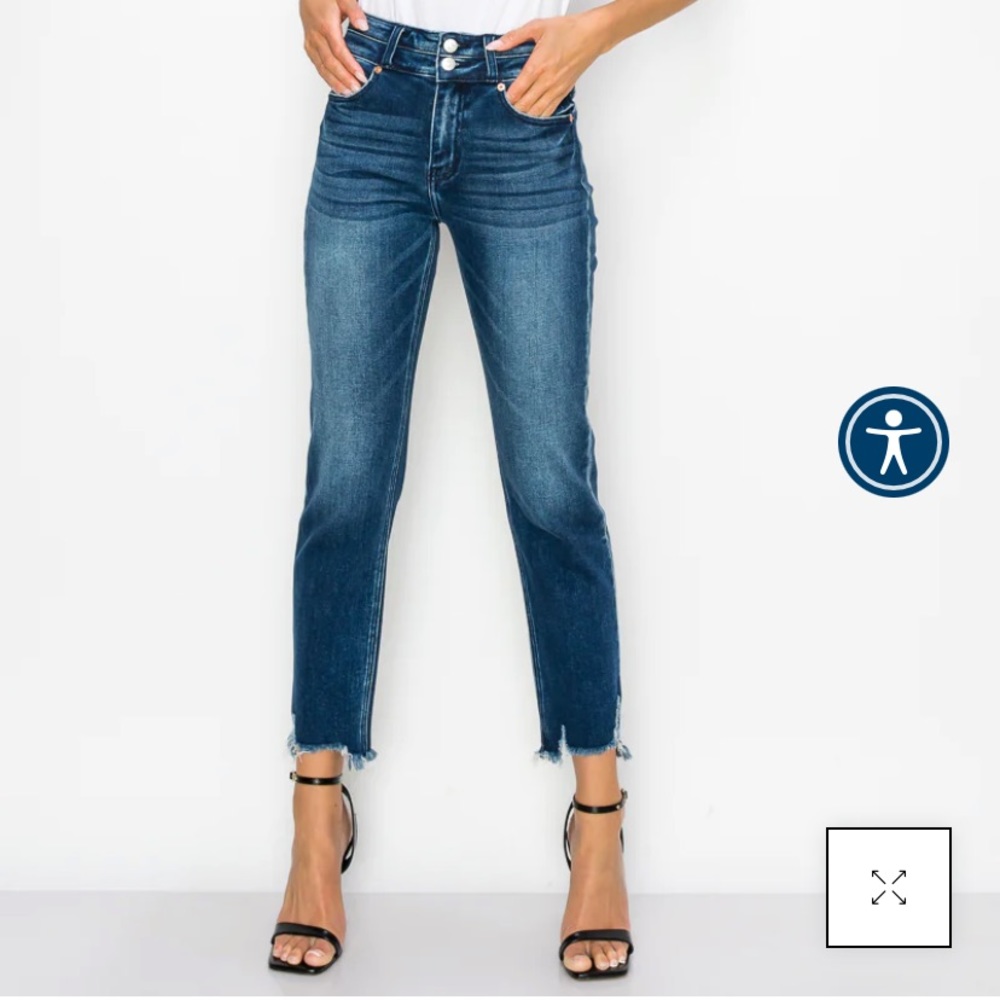 High-Rise Straight Crop Jeans - Dark Blue